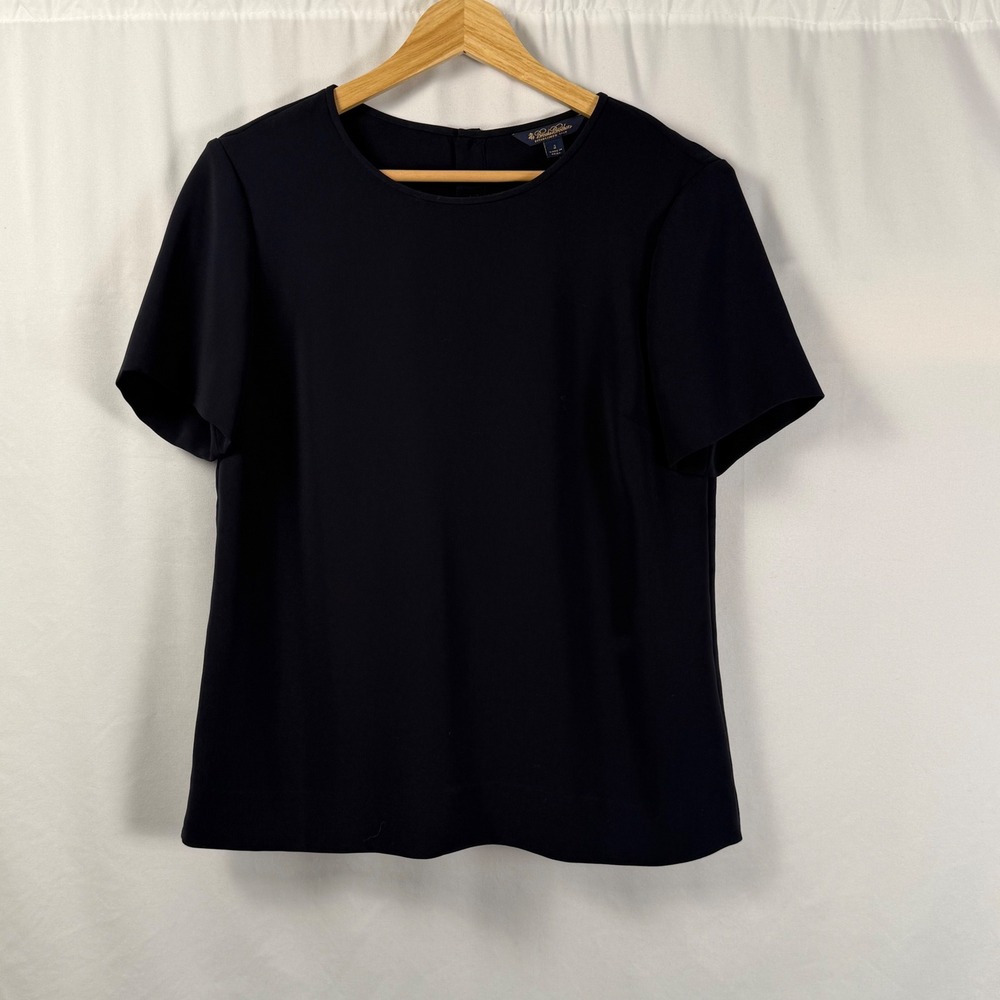 Brooks Brothers Womens 4 Navy Blue Short Sleeve‎ Roll Neck Knit Blouse Top NWT